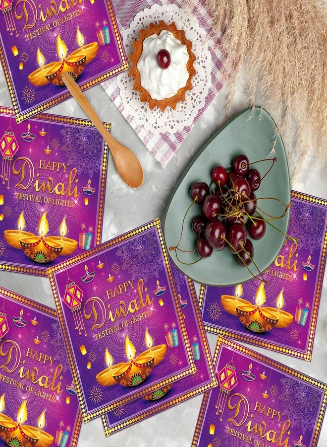 TAKEALOOKO 50 Pcs Happy Diwali Party Decoration, Purple Gold Disposable Napkins for Home Decoration, Fireworks Candles Festival of Lights Theme for Party Decorations Supplies - Image 4